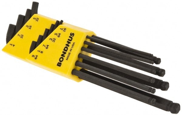 Bondhus - 10 Piece L-Key Ball End Hex Key Set - Hex Range 1/16 to 1/4" - Exact Tooling