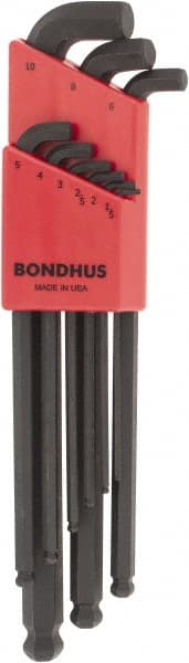 Bondhus - 9 Piece L-Key Ball End Hex Key Set - Hex Range 1.5 to 10mm - Exact Tooling
