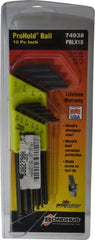 Bondhus - 10 Piece L-Key Ball End Hex Key Set - Hex Range 1/16 to 1/4" - Exact Tooling
