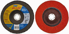 Norton - 36 Grit, 7" Disc Diam, 7/8" Center Hole, Type 29 Ceramic Flap Disc - 8,500 Max RPM, Fiberglass Backing, Arbor Attaching System, Coated - Exact Tooling