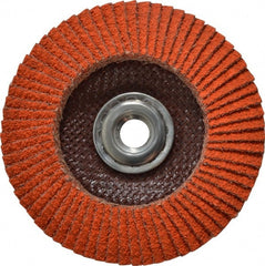 Norton - 40 Grit, 4-1/2" Disc Diam, 5/8-11 Center Hole, Type 29 Ceramic Flap Disc - 13,000 Max RPM, Fiberglass Backing, Arbor Attaching System, Coated - Exact Tooling