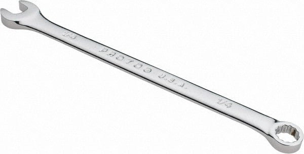 Proto - 1/4" 12 Point Combination Wrench - 5-3/8" OAL, Steel, Chrome Finish - Exact Tooling