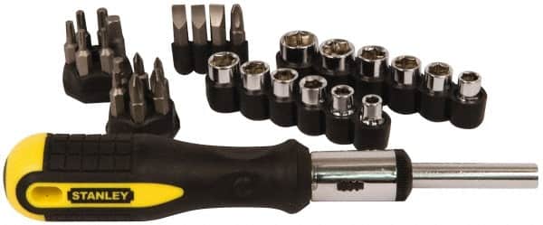 Stanley - 29 Piece Hex, Phillips, Slotted & Torx Screwdriver Set - Bit Sizes: Hex Inch 1/8 & 5/32, Philips #1 to #3, Nut Driver 1/4, 5/16, 11/32, 3/8, 7/16 & 1/2, Torx T10, T15, T20, T25 & T27, Tip Thickness: 1/4 & 9/32 - Exact Tooling