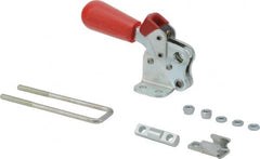 De-Sta-Co - 495 Lb Capacity, Vertical, J Hook, Flanged Base, Carbon Steel Pull Action Latch Clamp - 1.53" Drawing Movement, 3.47" OAL, Threaded U Hook, Straight Handle - Exact Tooling