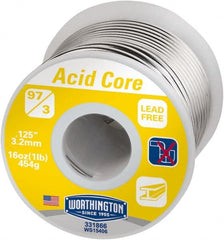 Worthington - 1/8 Inch Diameter, 97 Percent Tin and Copper and 3 Percent Urea Core, Lead Free Acid Core Solder - 1 Lb. - Exact Tooling