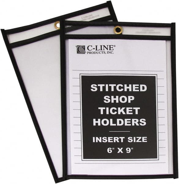 C-LINE - 25 Piece Clear Stitched Shop Ticket Holder - 9" High x 6" Wide - Exact Tooling