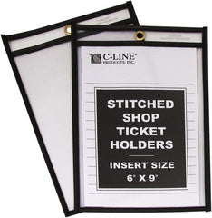 C-LINE - 25 Piece Clear Stitched Shop Ticket Holder - 9" High x 6" Wide - Exact Tooling