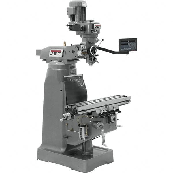 Jet - 7-7/8" Table Width x 35-3/4" Table Length, Variable Speed Pulley Control, 1 Phase Knee Milling Machine - R8 Spindle Taper, 1-1/2 hp - Exact Tooling
