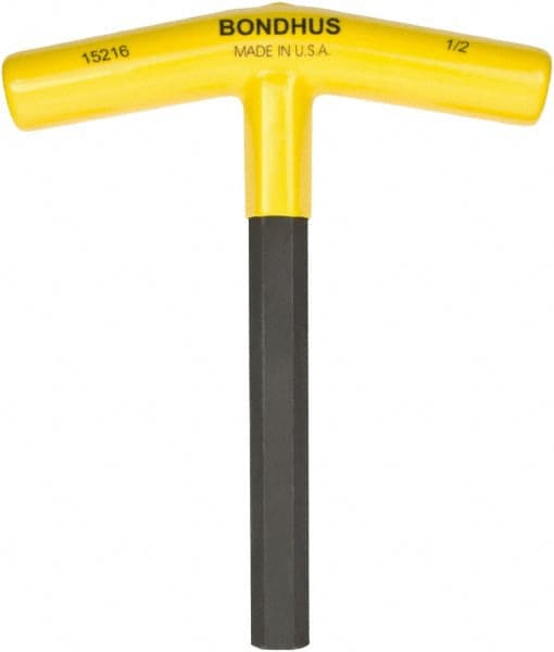 Bondhus - 1/2" Hex, T-Handle, Hex Key - 6" OAL, Protanium High Torque Steel, Inch System of Measurement - Exact Tooling