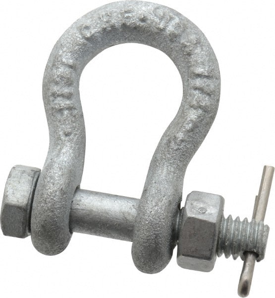 Made in USA - 1/4" Nominal Chain Size, 0.5 Ton Carbon Steel Bolt Anchor Shackle - 1/4" Diam, 5/16" Pin Diam, 1-1/8" High Inside Jaw, 3/4" Inside Width, 5/16" Max Body Thickness - Exact Tooling