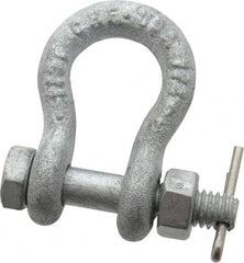 Made in USA - 1/4" Nominal Chain Size, 0.5 Ton Carbon Steel Bolt Anchor Shackle - 1/4" Diam, 5/16" Pin Diam, 1-1/8" High Inside Jaw, 3/4" Inside Width, 5/16" Max Body Thickness - Exact Tooling