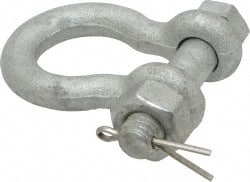Made in USA - 3/8" Nominal Chain Size, 1 Ton Carbon Steel Bolt Anchor Shackle - 3/8" Diam, 7/16" Pin Diam, 1-7/16" High Inside Jaw, 1-1/8" Inside Width, 1-1/4" Max Body Thickness - Exact Tooling