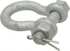 Made in USA - 3/8" Nominal Chain Size, 1 Ton Carbon Steel Bolt Anchor Shackle - 3/8" Diam, 7/16" Pin Diam, 1-7/16" High Inside Jaw, 1-1/8" Inside Width, 1-1/4" Max Body Thickness - Exact Tooling