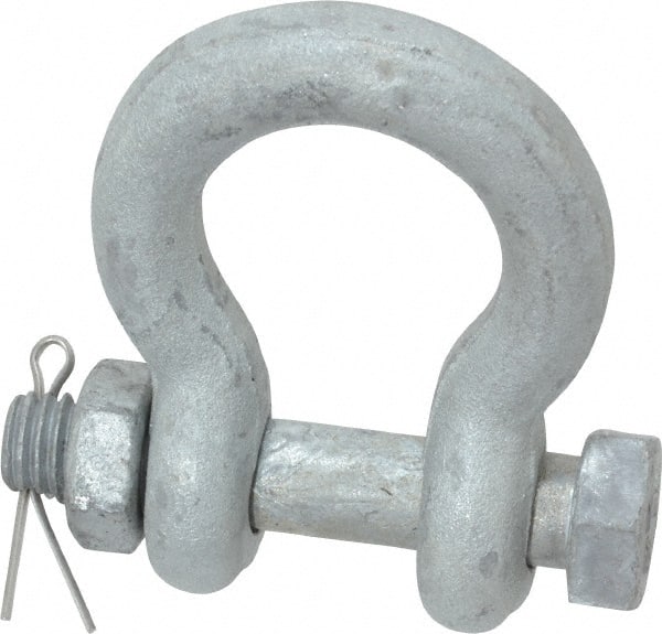 Made in USA - 7/16" Nominal Chain Size, 1.5 Ton Carbon Steel Bolt Anchor Shackle - 7/16" Diam, 1/2" Pin Diam, 1-11/16" High Inside Jaw, 1-1/4" Inside Width, 1-1/4" Max Body Thickness - Exact Tooling