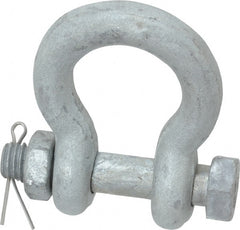 Made in USA - 7/16" Nominal Chain Size, 1.5 Ton Carbon Steel Bolt Anchor Shackle - 7/16" Diam, 1/2" Pin Diam, 1-11/16" High Inside Jaw, 1-1/4" Inside Width, 1-1/4" Max Body Thickness - Exact Tooling