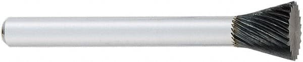 OSG - 3/8" Cut Diam, 1/4" Shank Diam, Inverted Cone Head Fluted Cut Burr - Carbide, Flat End, 3/8" LOC, 2" OAL - Exact Tooling