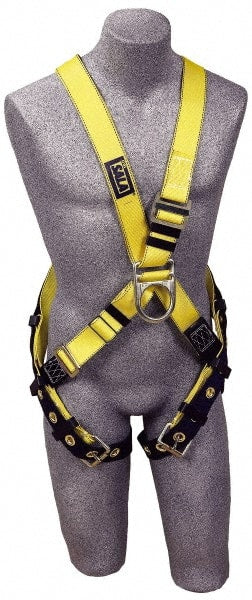 DBI/SALA - 420 Lb Capacity, Size Universal, Full Body Cross-Over Safety Harness - Polyester Webbing, Front D-Ring, Tongue Leg Strap, Pass-Thru Chest Strap - Exact Tooling