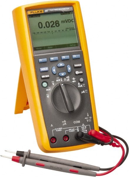 Fluke - 287, CAT IV, CAT III, 1,000 VAC/VDC, Digital True RMS Auto Ranging Manual Ranging Multimeter - 500 mOhm, Measures Voltage, Capacitance, Current, Frequency, Resistance, Temperature - Exact Tooling