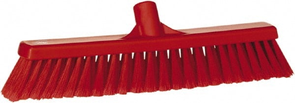 Vikan - 16" Fine Particle Synthetic Push Broom - 2" Bristle Length, Plastic Block, European Threaded Handle Connection - Exact Tooling