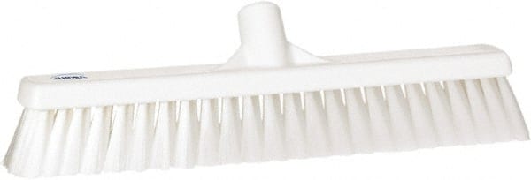 Vikan - 16" Fine Particle Synthetic Push Broom - 2" Bristle Length, Plastic Block, European Threaded Handle Connection - Exact Tooling