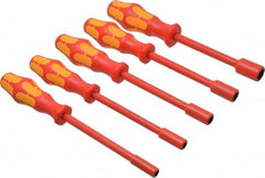 Wera - 5 Piece 7/32 to 1/2" Insulated Nutdriver Set - Solid Shaft, Ergonomic Handle - Exact Tooling