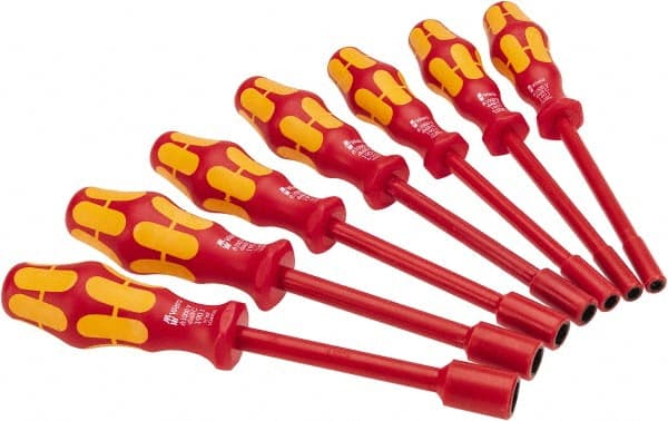 Wera - 7 Piece 3/16 to 1/2" Insulated Nutdriver Set - Solid Shaft, Ergonomic Handle - Exact Tooling