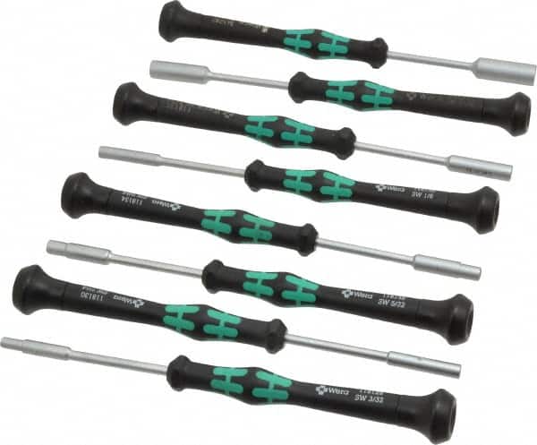 Wera - 8 Piece 3/32 to 1/4" Electronic Nutdriver Set - Solid Shaft, Ergonomic Handle - Exact Tooling