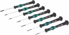 Wera - 7 Piece Phillips & Slotted Screwdriver Set - Blade Sizes: Width Metric 1.5, 2, 2.5 & 3.5, Bit Sizes: Philips #00 to #1 - Exact Tooling