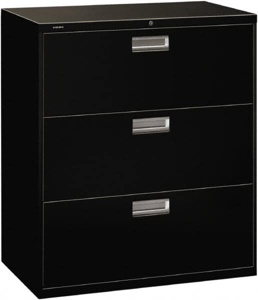 Hon - 36" Wide x 40-7/8" High x 19-1/4" Deep, 3 Drawer Lateral File with Lock - Steel, Black - Exact Tooling