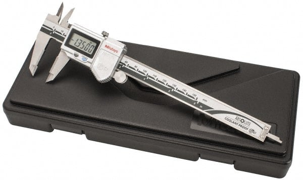 Mitutoyo - 0 to 150mm Range, 0.01mm Resolution, IP67 Electronic Caliper - Stainless Steel with 40mm Carbide-Tipped Jaws, 0.02mm Accuracy, SPC Output - Exact Tooling