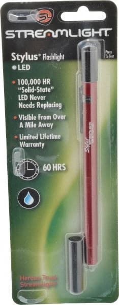 Streamlight - White LED Bulb, Mini Flashlight - Red Aluminum Body, 3 AAAA Alkaline Batteries Included - Exact Tooling