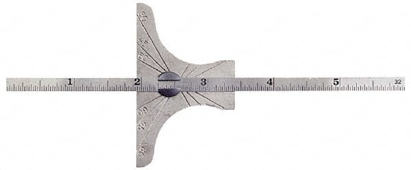 General - 0 to 6 Inch Rule Measurement Range, 30 to 60° Angle Measurement Range, Hardened Steel (Base); Stainless Steel (Rule) Depth and Angle Gage - 60° Angle Graduation, 2-1/2 Inch Long Base, 1/4 Inch Wide Rule, 1/64; 1/32 Inch Rule Graduation - Exact Tooling