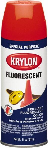 Krylon - Orange Yellow, Fluorescent, Aerosol Spray Paint - 15 to 20 Sq Ft per Can, 12 oz Container - Exact Tooling