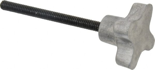 Gibraltar - 1/4-20 Lobed Shoulder Flat Tip Grade C-12L14 Steel Thumb Screw - 3-7/8" OAL, 1-1/2" Head Diam x 7/8" Head Height, Black Oxide Finish - Exact Tooling