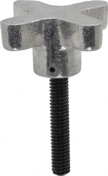 Gibraltar - 5/16-18 Lobed Shoulder Flat Tip Grade C-12L14 Steel Thumb Screw - 2-5/8" OAL, 2" Head Diam x 1" Head Height, Black Oxide Finish - Exact Tooling