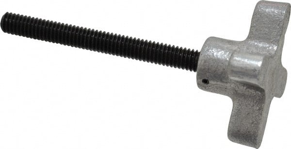 Gibraltar - 5/16-18 Lobed Shoulder Flat Tip Grade C-12L14 Steel Thumb Screw - 3-7/8" OAL, 2" Head Diam x 1" Head Height, Black Oxide Finish - Exact Tooling