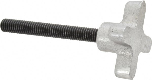 Gibraltar - 3/8-16 Lobed Shoulder Flat Tip Grade C-12L14 Steel Thumb Screw - 3-7/8" OAL, 2" Head Diam x 1" Head Height, Black Oxide Finish - Exact Tooling