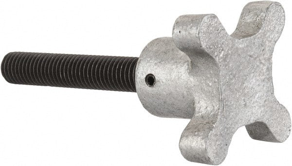 Gibraltar - 1/2-13 Lobed Shoulder Flat Tip Grade C-12L14 Steel Thumb Screw - 4-1/2" OAL, 2-1/2" Head Diam x 1-1/2" Head Height, Black Oxide Finish - Exact Tooling