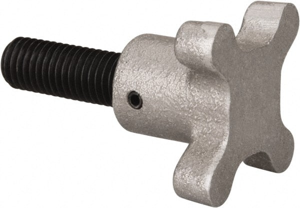 Gibraltar - 5/8-11 Lobed Shoulder Flat Tip Grade C-12L14 Steel Thumb Screw - 3-1/4" OAL, 2-1/2" Head Diam x 1-1/2" Head Height, Black Oxide Finish - Exact Tooling