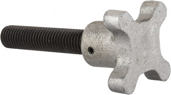 Gibraltar - 5/8-11 Lobed Shoulder Flat Tip Grade C-12L14 Steel Thumb Screw - 4-1/2" OAL, 2-1/2" Head Diam x 1-1/2" Head Height, Black Oxide Finish - Exact Tooling