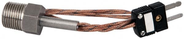 Thermo Electric - 0 to 221°F, J Pipe Plug, Thermocouple Probe - 5 Ft. Cable Length, Mini Connector, 10 Sec Response Time - Exact Tooling