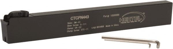 Hertel - CTCP, Neutral Cut, 0° Lead Angle, 1" Shank Height x 1/2" Shank Width, Positive Rake Indexable Turning Toolholder - 8" OAL, TP..32. Insert Compatibility, Series Clamp Type - Exact Tooling