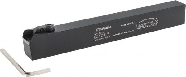 Hertel - CTCP, Neutral Cut, 0° Lead Angle, 1" Shank Height x 3/4" Shank Width, Positive Rake Indexable Turning Toolholder - 8" OAL, TP..43. Insert Compatibility, Series Clamp Type - Exact Tooling