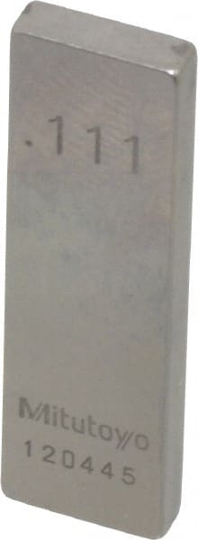 Mitutoyo - 0.111" Rectangular Steel Gage Block - Accuracy Grade 0, Includes Certificate of Inspection - Exact Tooling
