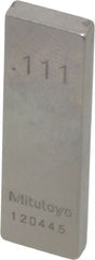 Mitutoyo - 0.111" Rectangular Steel Gage Block - Accuracy Grade 0, Includes Certificate of Inspection - Exact Tooling
