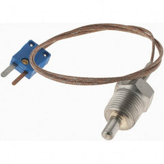 Thermo Electric - 0 to 700°F, T Pipe Plug, Thermocouple Probe - 5 Ft. Cable Length, Mini Connector, 1/2 Inch Probe Sheath Length, 6 Sec Response Time - Exact Tooling