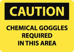 NMC - "Caution - Chemical Goggles Required in This Area", 10" Long x 14" Wide, Rigid Plastic Safety Sign - Rectangle, 0.05" Thick, Use for Accident Prevention - Exact Tooling