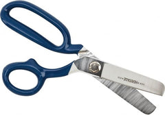 Heritage Cutlery - 3-1/4" LOC, 9-3/4" OAL Carbon Steel Standard Shears - Right Hand, 1 Blade Serrated, Plastic Coated Bent Handle, For General Purpose Use - Exact Tooling