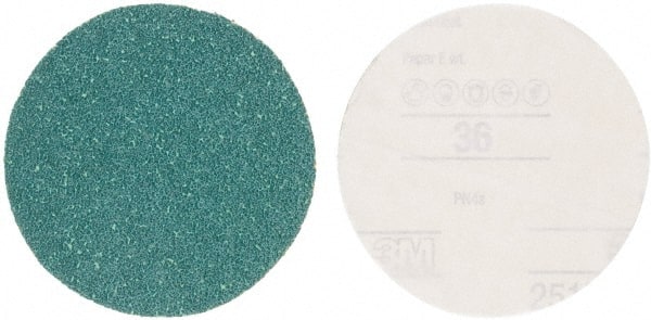 3M - 5" Diam, 36 Grit Aluminum Oxide Adhesive PSA Disc - Very Coarse Grade, Green, E Weighted Backing, Flexible, Use with Random Orbital Sanders - Exact Tooling