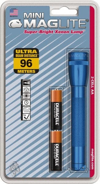 Mag-Lite - Krypton Bulb, 14 Lumens, Mini Flashlight - Blue Aluminum Body, 2 AA Alkaline Batteries Included - Exact Tooling